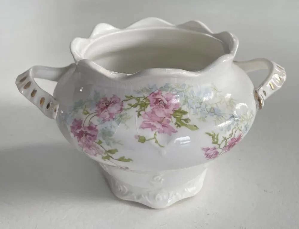 VINTAGE EDWIN M. KNOWLES CHINA SUGAR BOWL NO LID FLORAL GOLD DESIGN